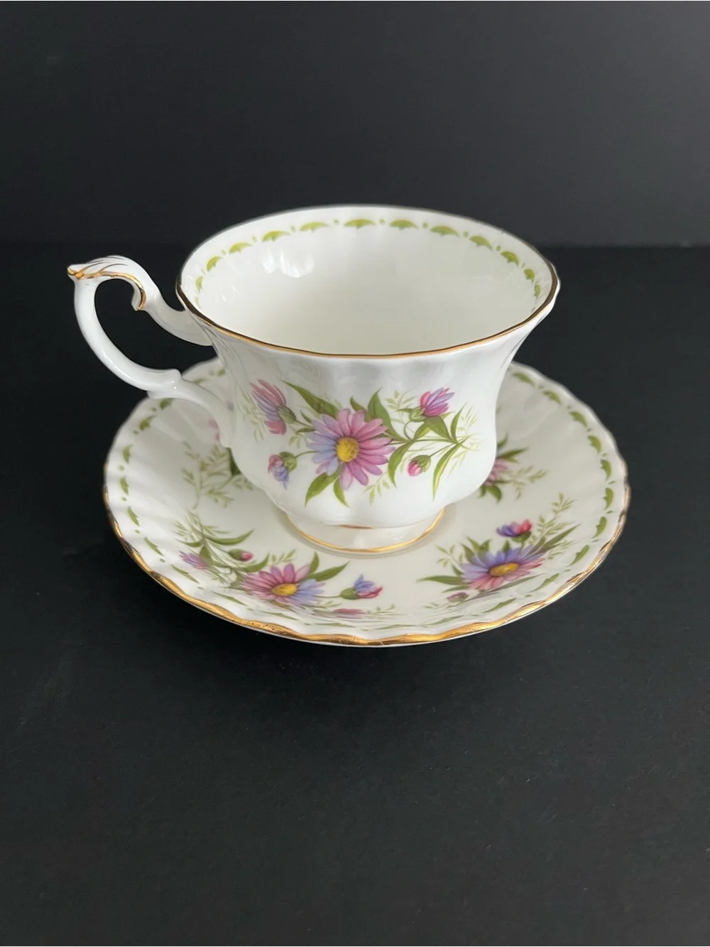 Vintage Royal Albert England Michaelmas Daisy Flower September Tea Cup & Saucer